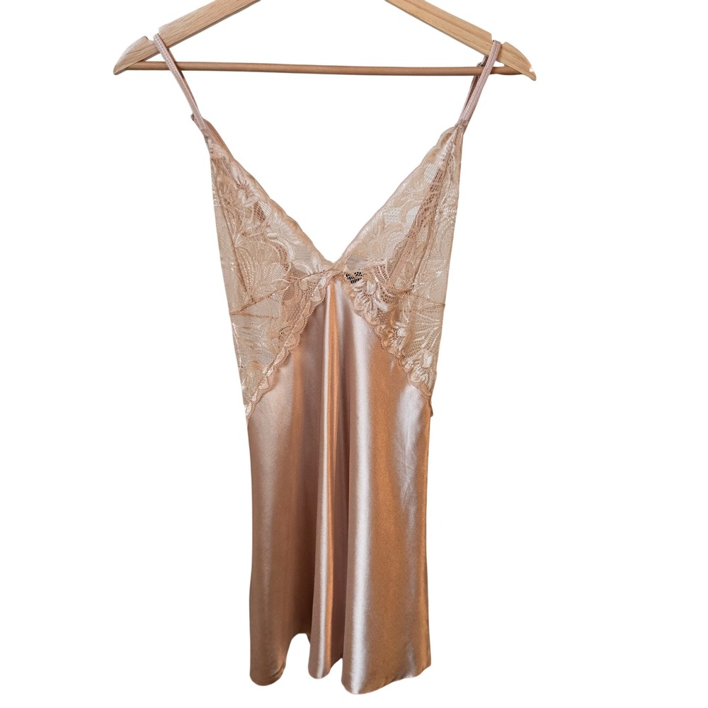 Y2K Avidlove Satin Lace Cami Slip Dress Champagne Mini Nighty Feminine Fairy Lg